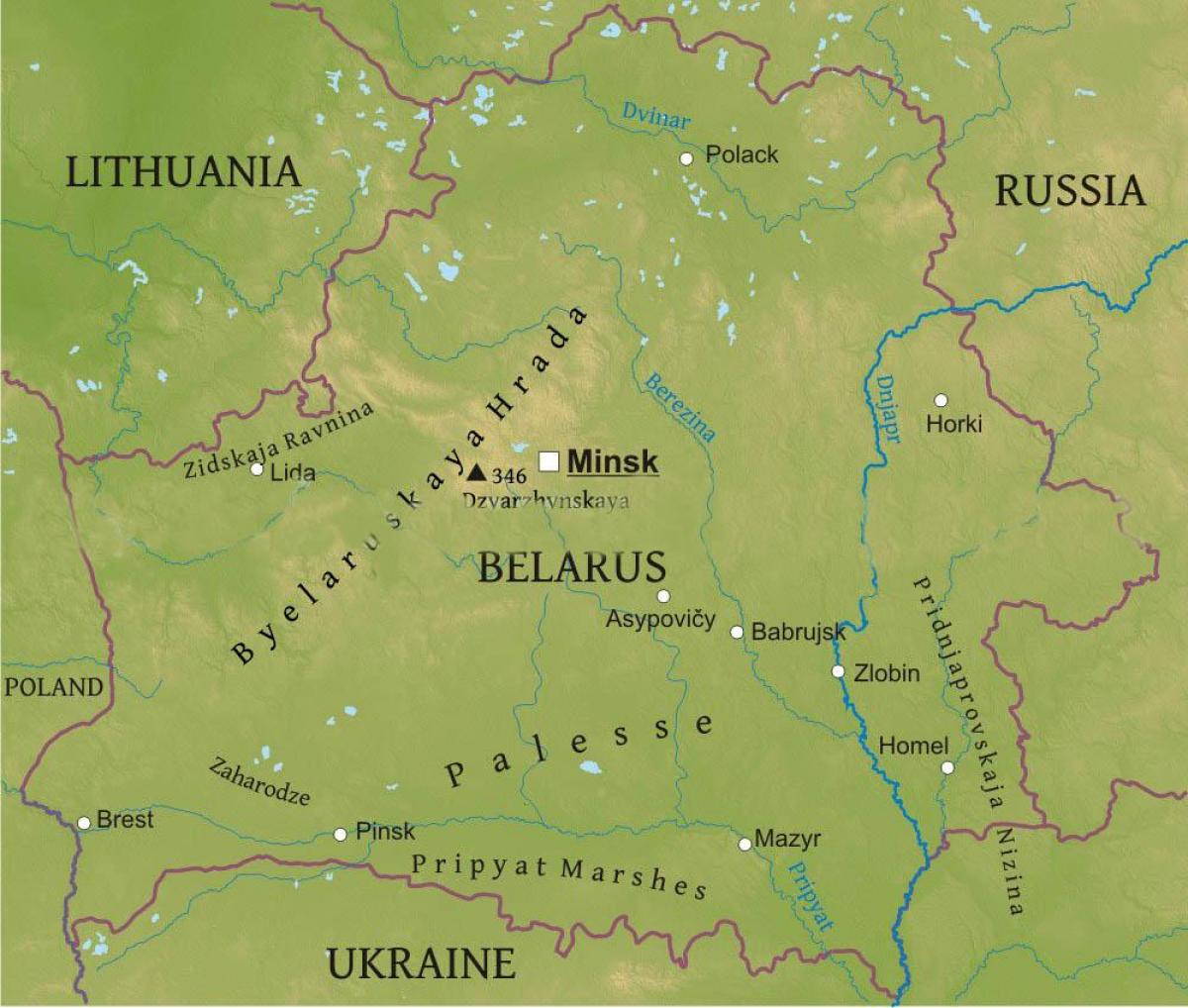 Zemljevid Belorusija fizično