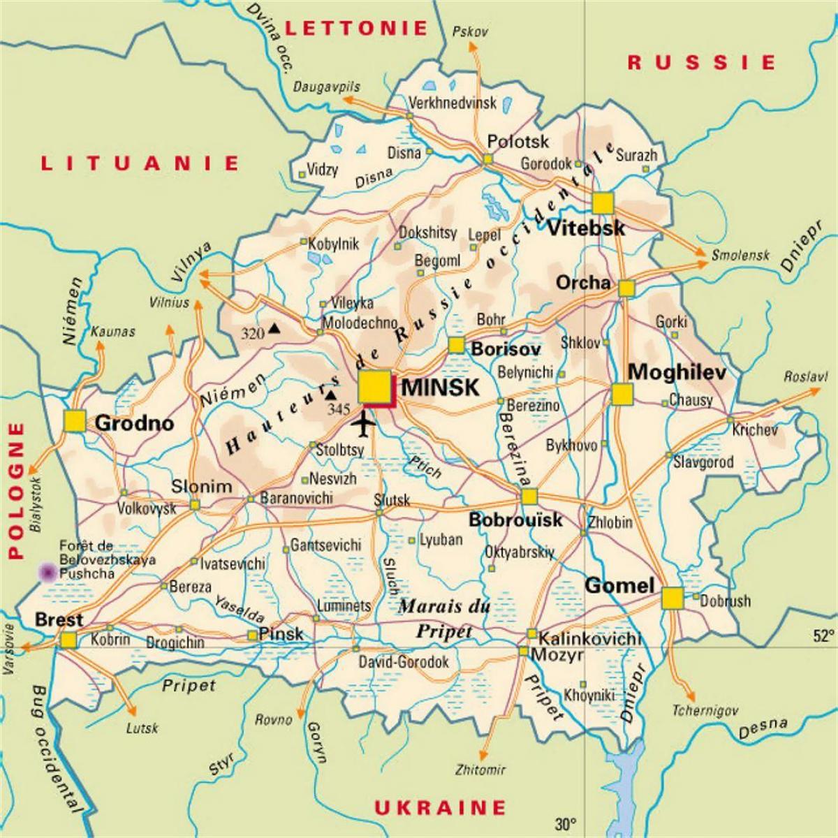 Zemljevid Belorusija mest